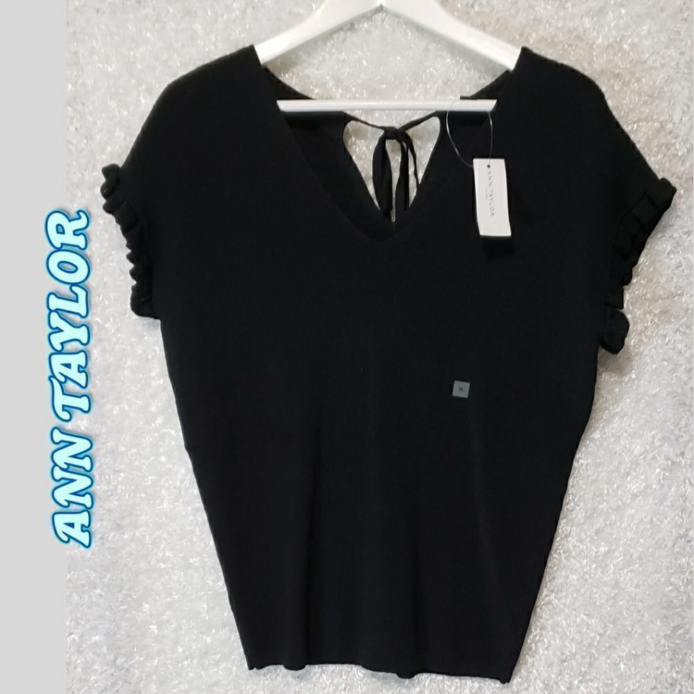 New Ann Taylor short sleeve black thin sweater